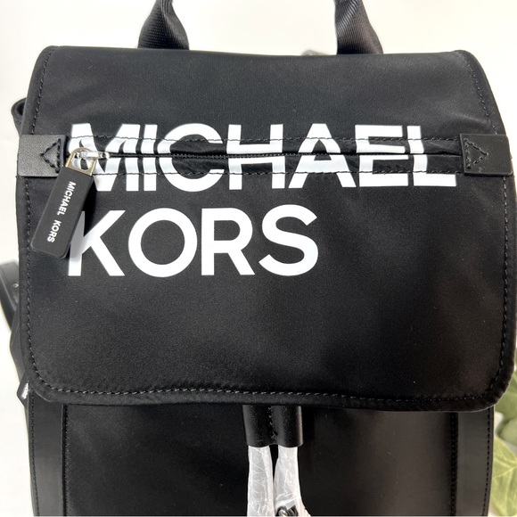 Michael Kors Medium Logo Drawstring Backpack Black/White NWT - Picture 7 of 14